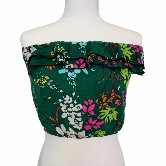 HeartSoul Vintage Floral Ruffle Tube Top Green Rayon Juniors Size Large - Picture 1 of 7